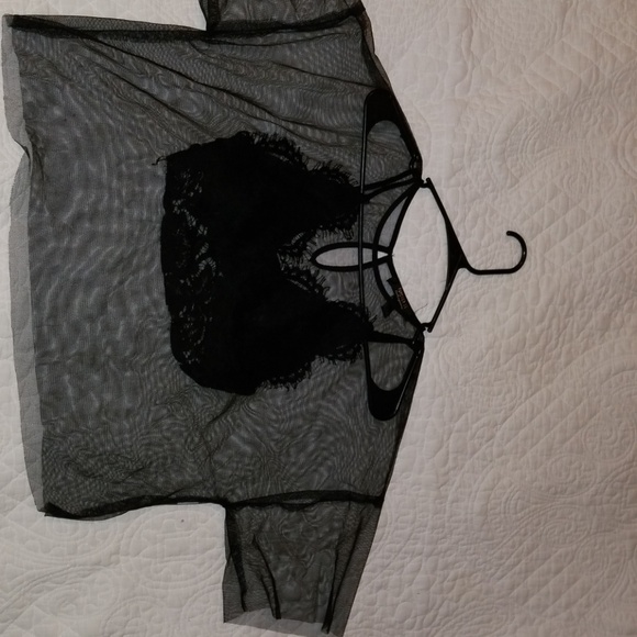 Forever 21 black mesh crop shirt - Picture 2 of 2